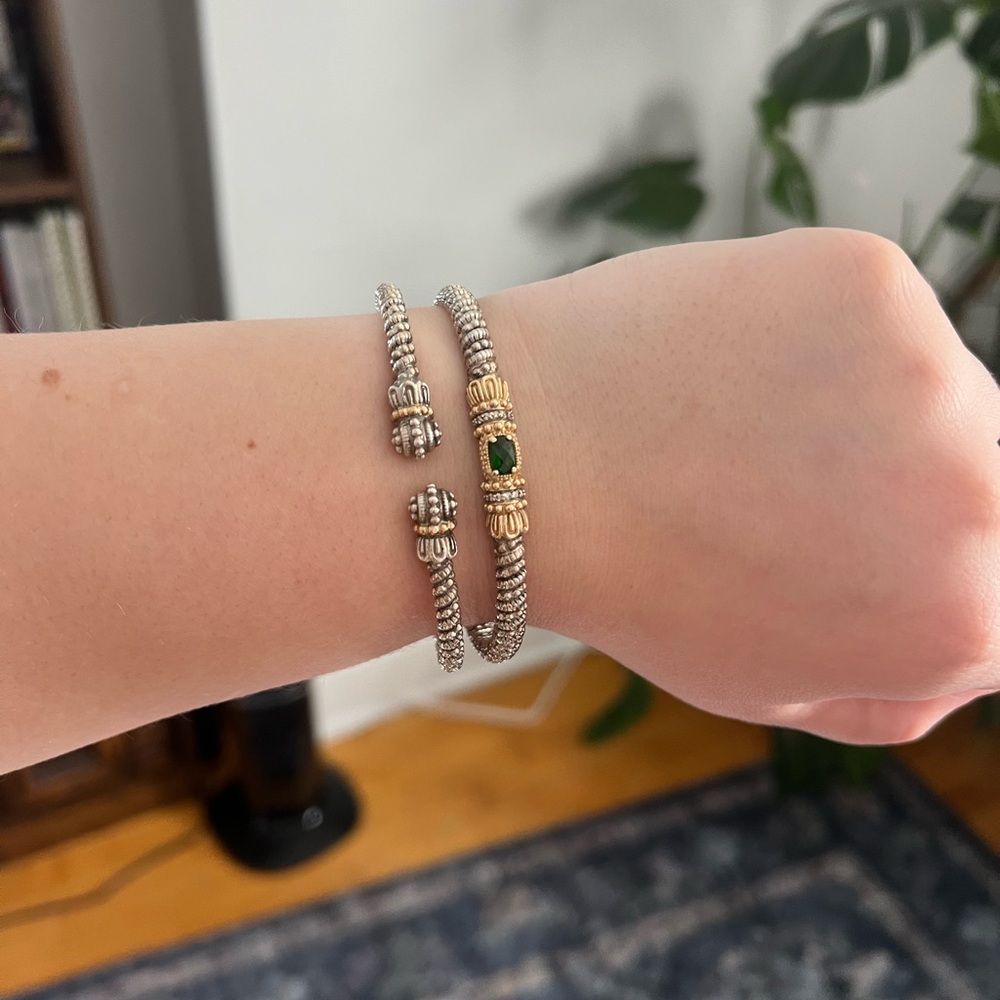 Vahan Silver and Gold Bracelet with Green Chrome Diopside Accent